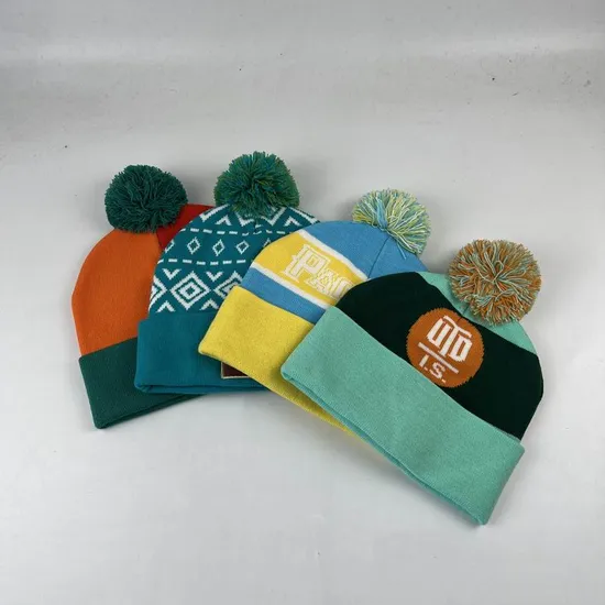 New Design Cuffed Knitted Beanie Hats Custom Logo Winter Beanie Hat 